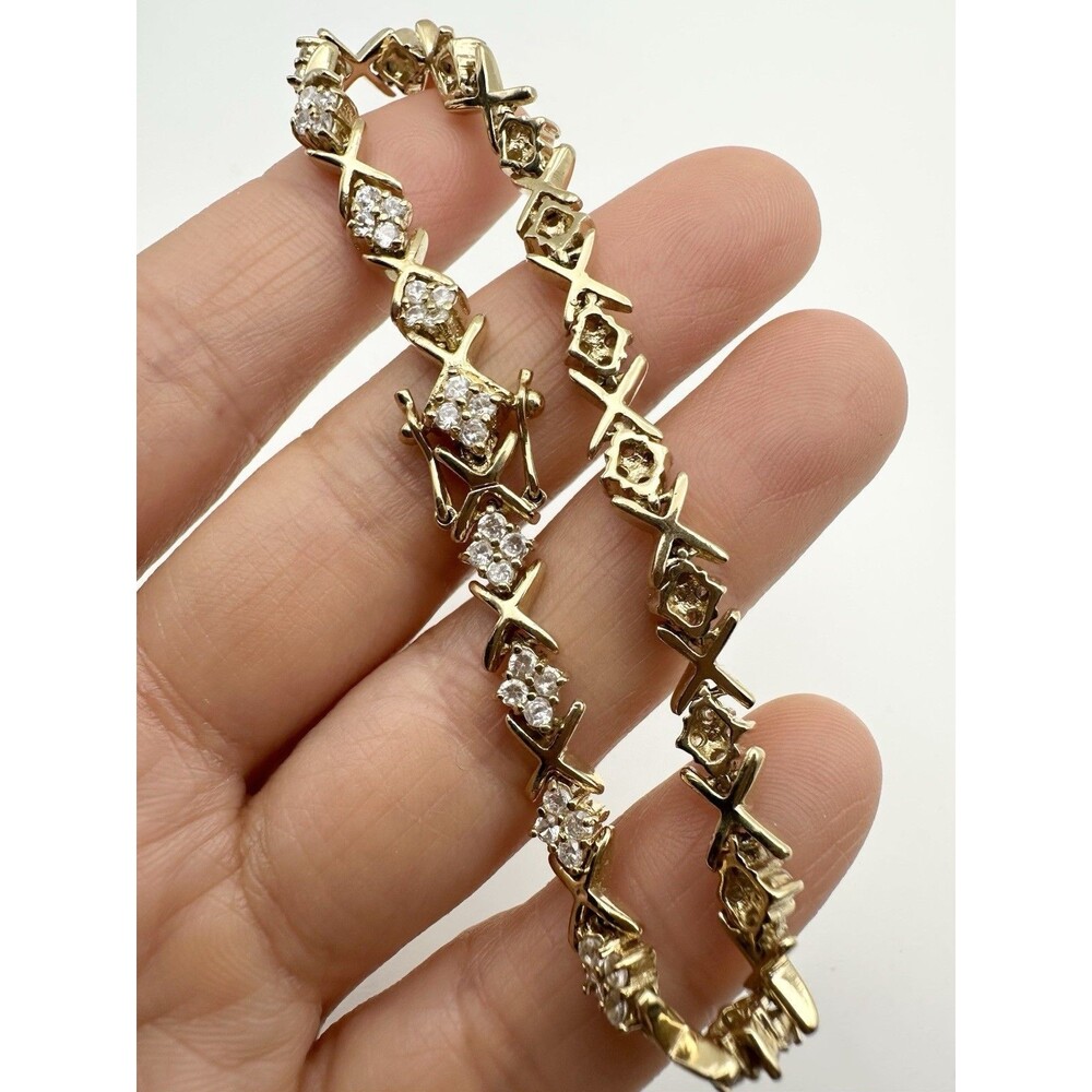 Sterling Silver X Link Tennis Bracelet 14k Gold Vermeil 7”
